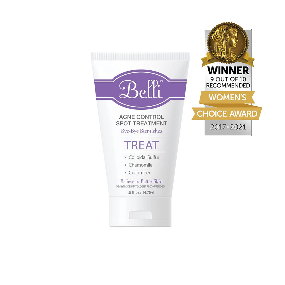 Belli Acne Control Spot Treatment box with chart promoting safe pregnancy skincare.