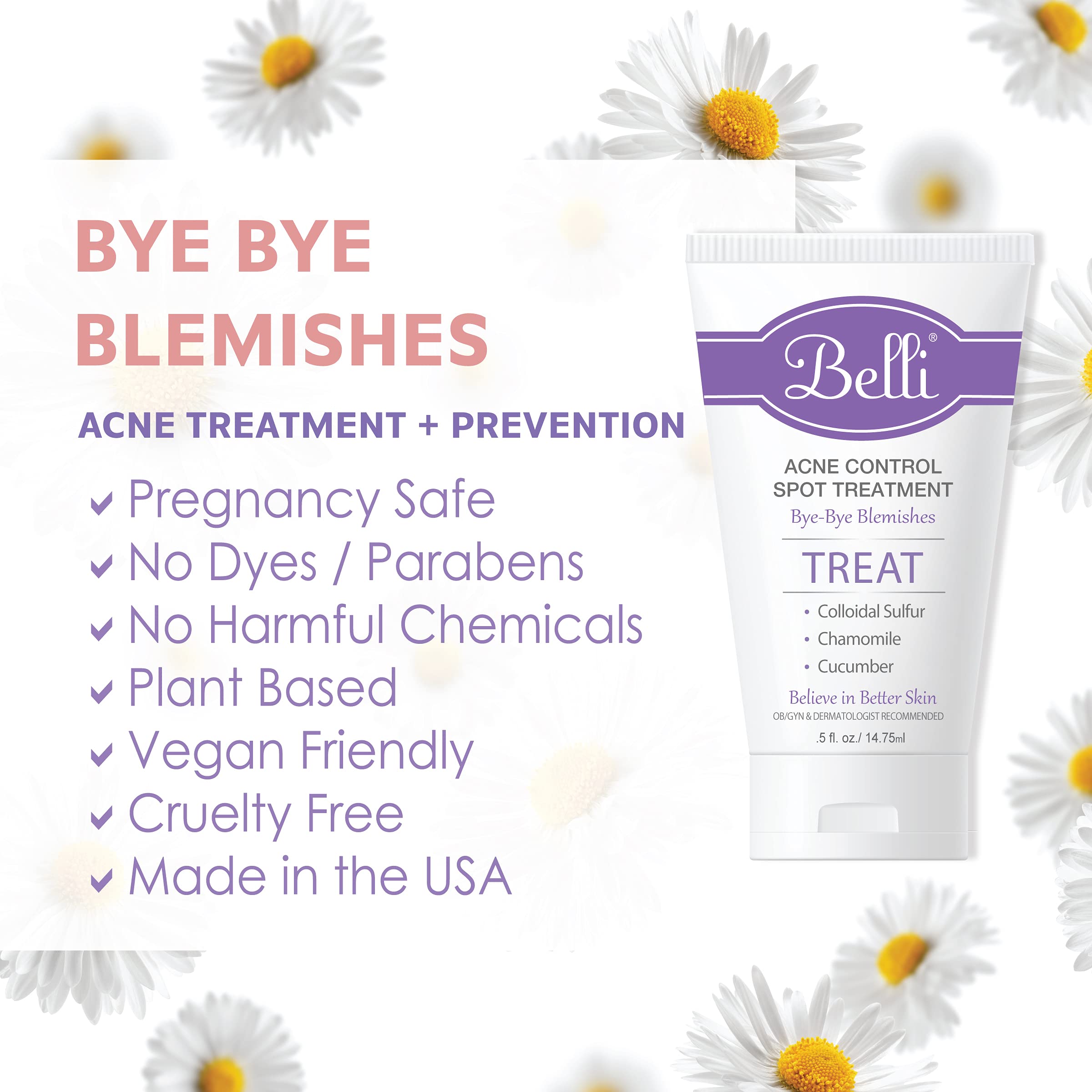 Belli Acne Control Spot Treatment bottle on a clean counter, soothing sensitive skin.