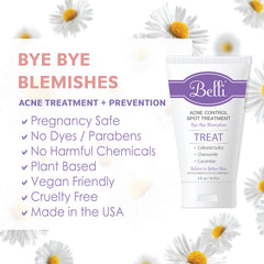 Belli Acne Control Spot Treatment bottle on a clean counter, soothing sensitive skin.