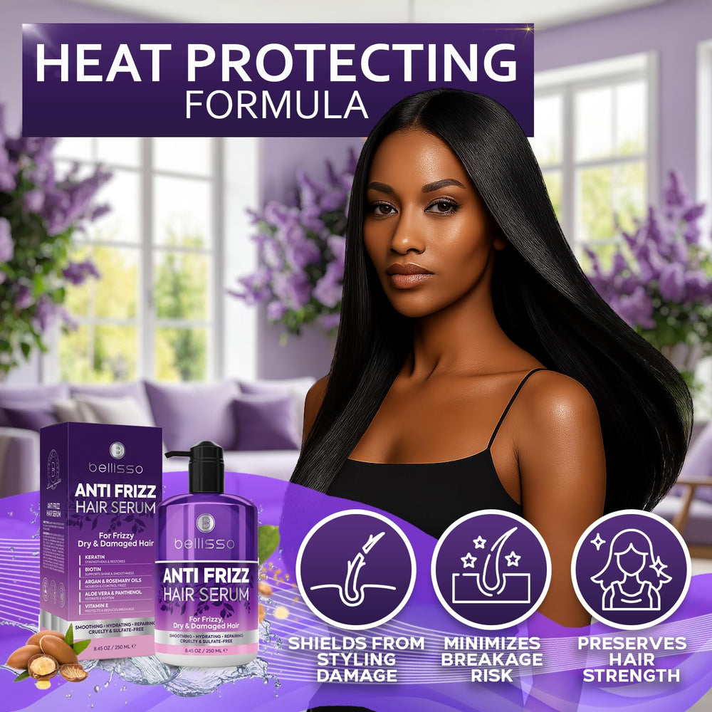 BELLISSO Anti Frizz Serum with humidity protection keeps strands controlled