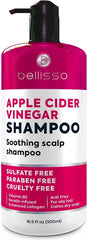 Bellisso Apple Cider Vinegar Shampoo bottle close-up highlighting sulfate-free scalp care.