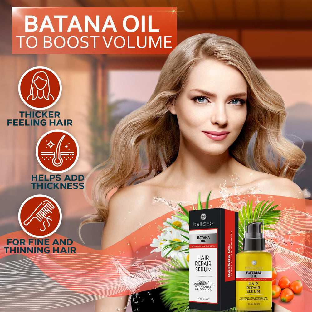 Bellisso Batana Oil Serum being applied for lightweight volume and manageability.