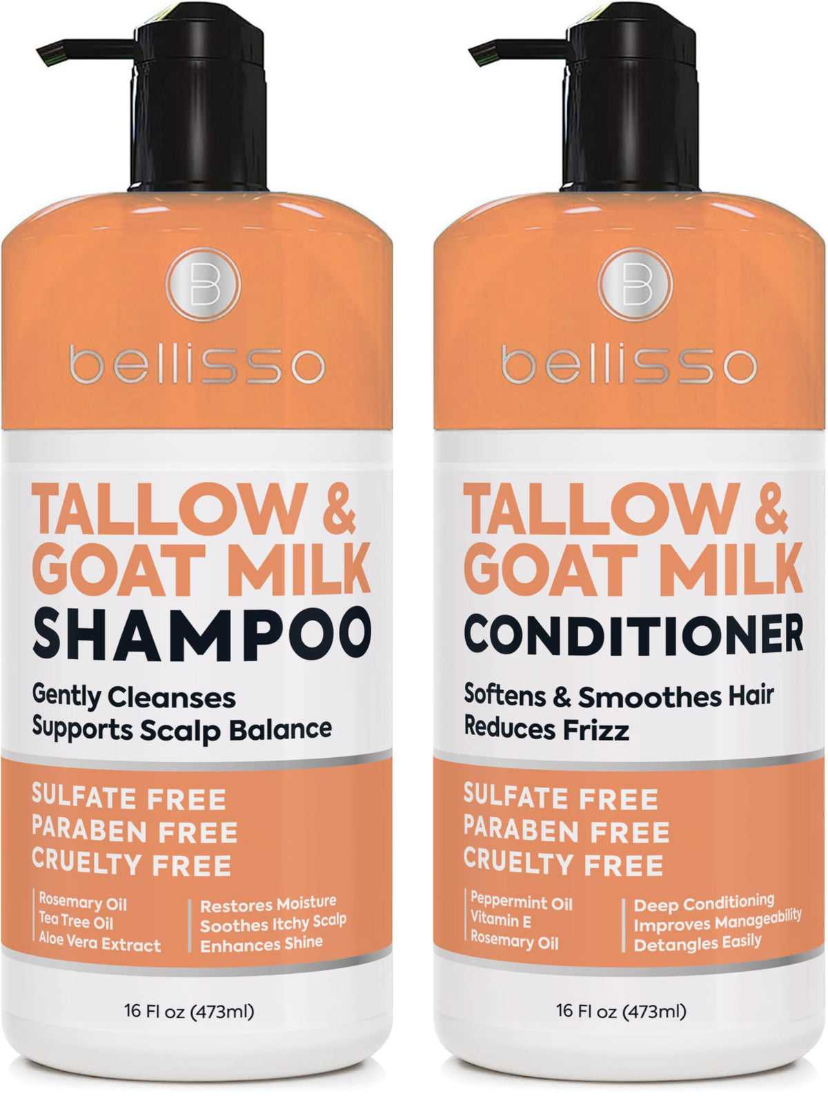 Bellisso beef tallow shampoo pouring for deep hydration and gentle cleansing.