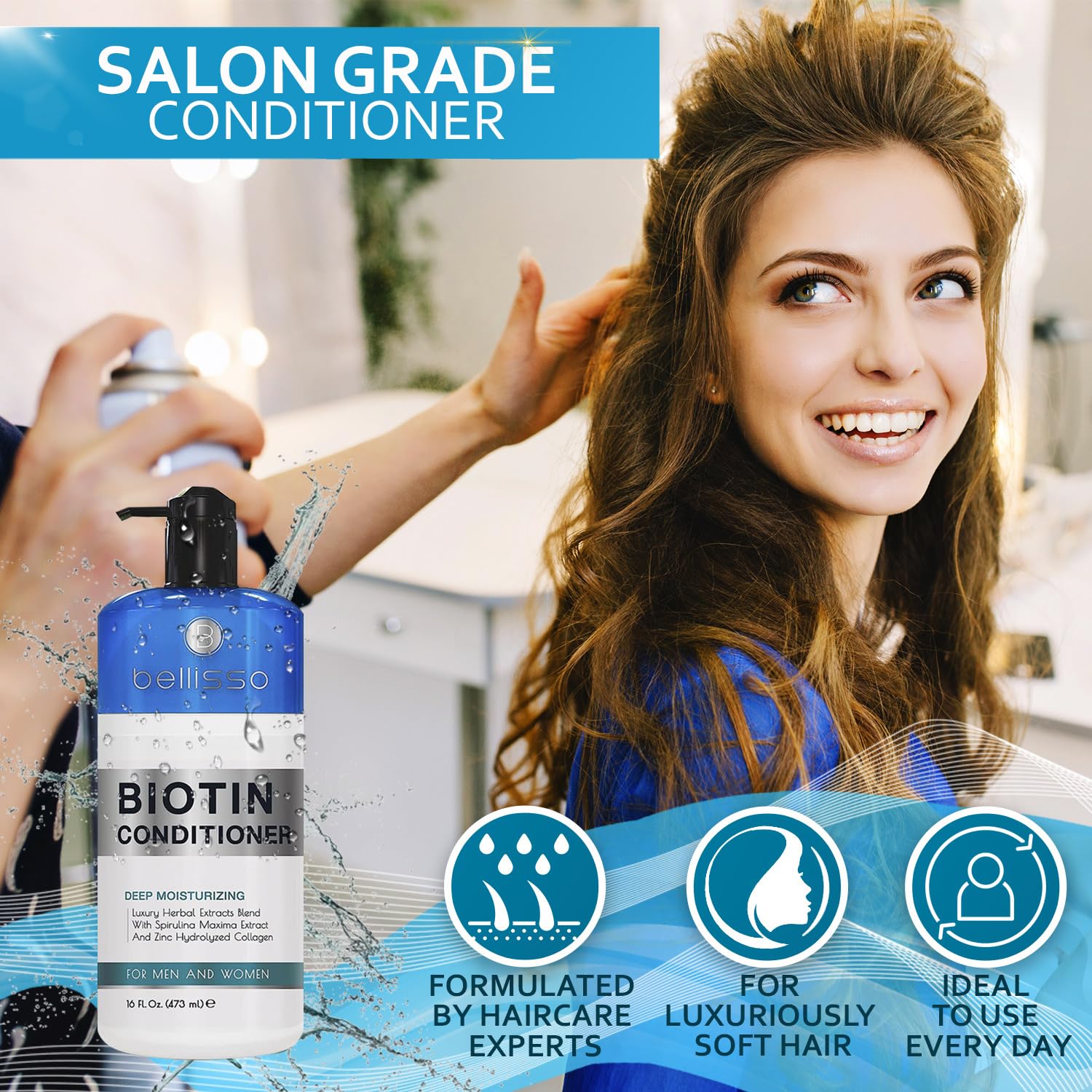 Bellisso Biotin Conditioner dry hair smoothing suggests smoother, more hydrated strands.