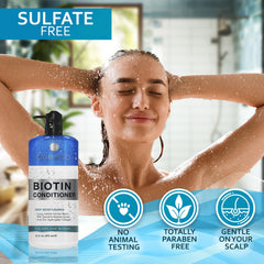 Bellisso Biotin Conditioner wet hair application demonstrates deep conditioning in action.