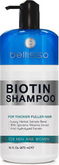 Bellisso Biotin Shampoo bottle front for boosted volume and clean scalp.