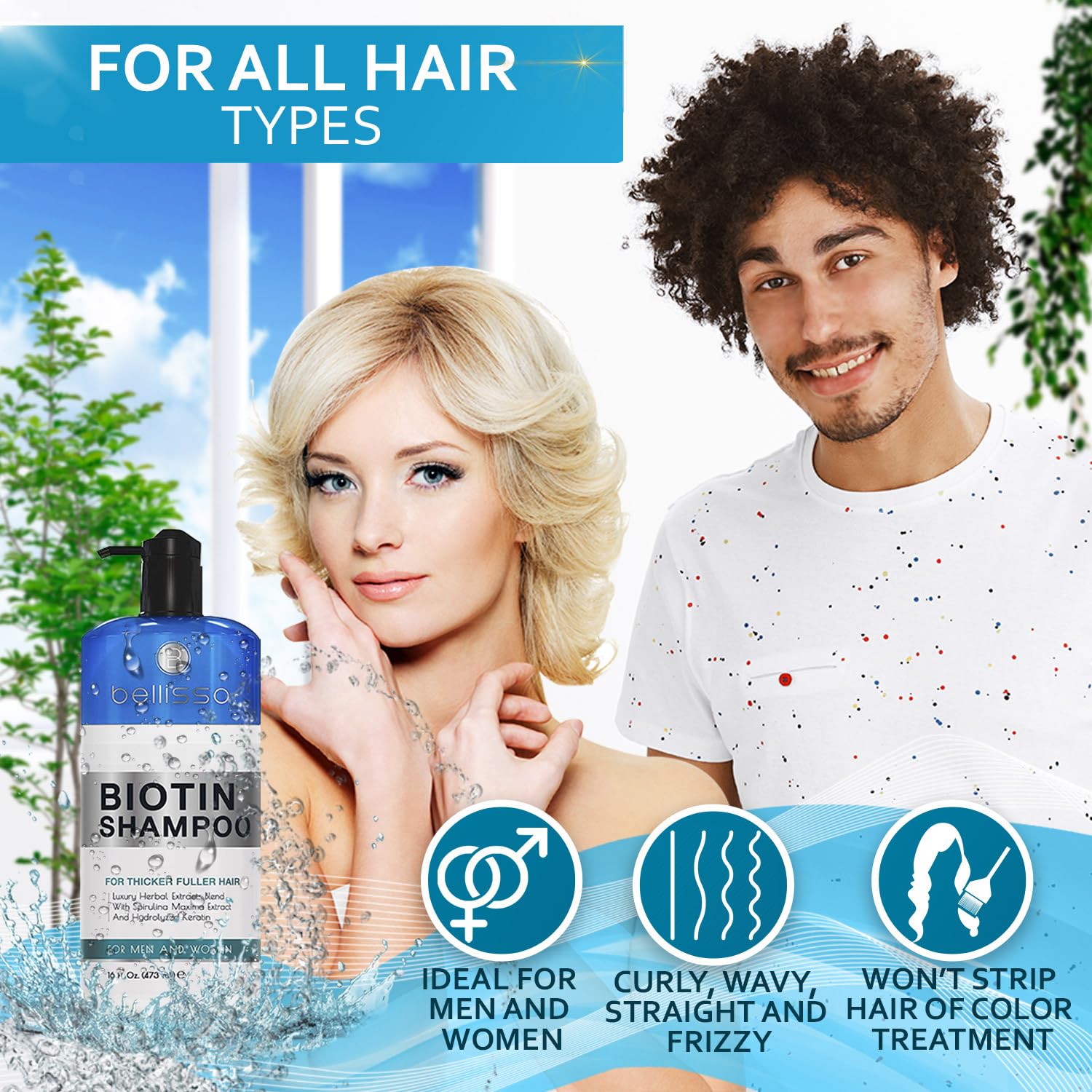 Bellisso Biotin Shampoo color-safe care for dyed or highlighted hair.