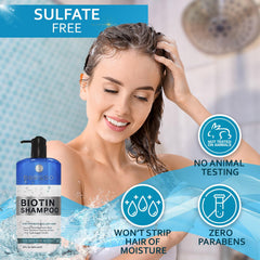 Bellisso Biotin Shampoo pump dispense shows convenient use and even application.