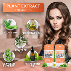 Bellisso conditioner bottle and hair strands showing smoothness and shine.