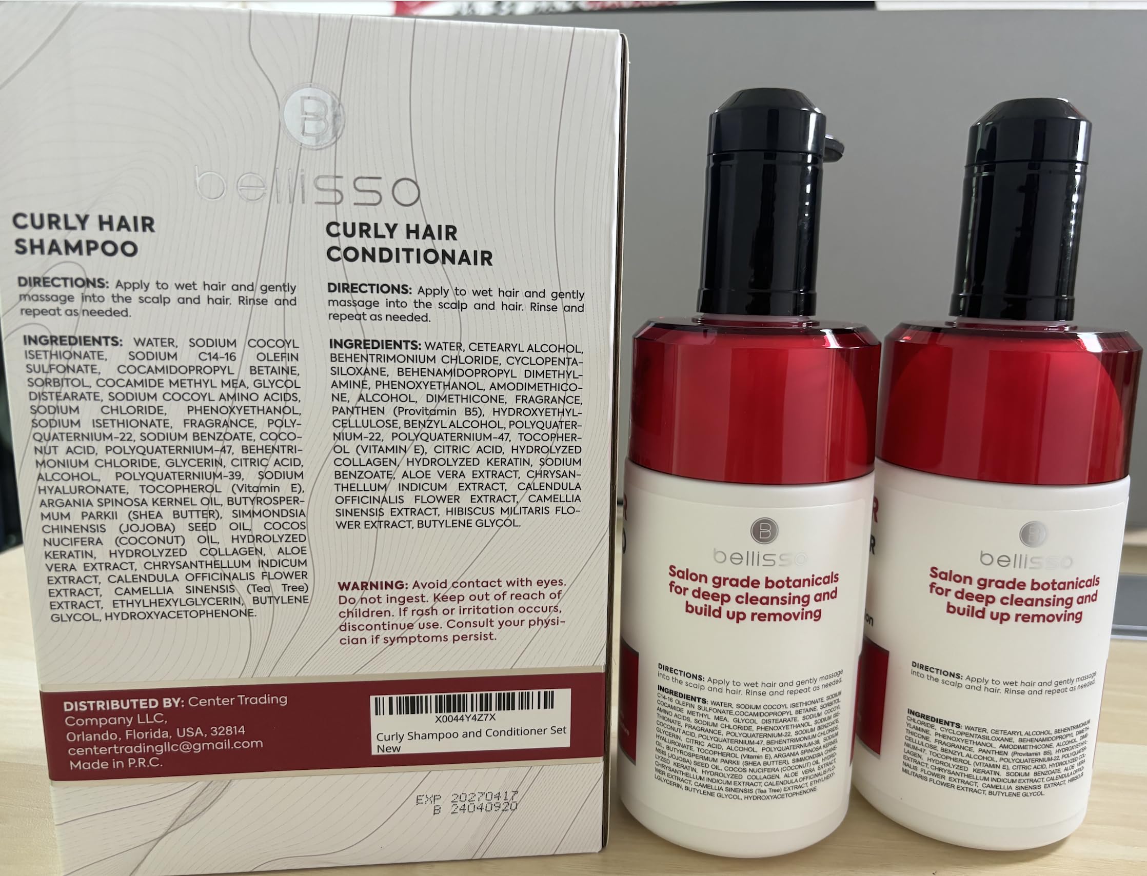 Bellisso curly hair routine with product display suggesting daily care