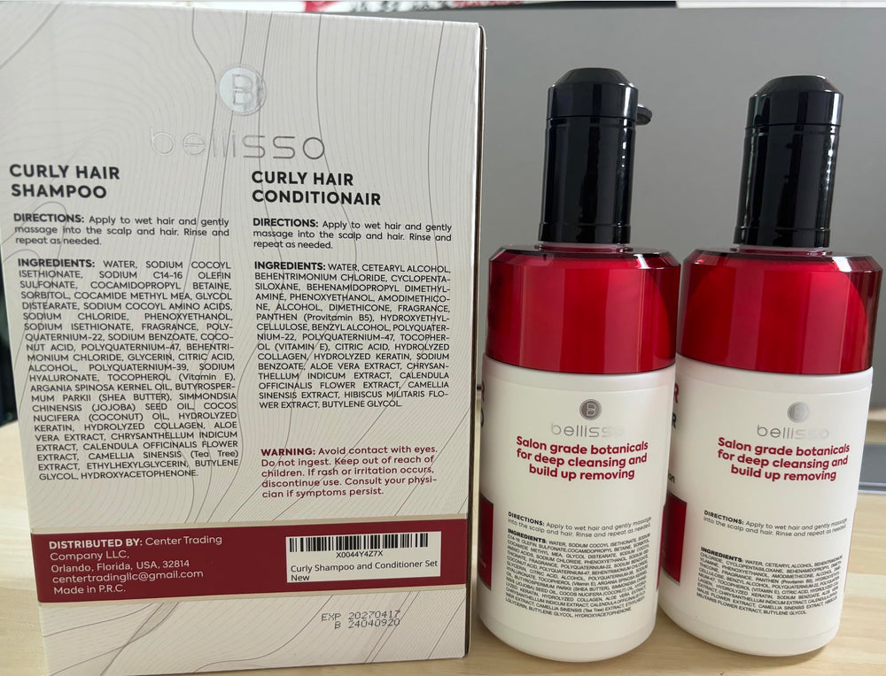 Bellisso curly hair routine with product display suggesting daily care