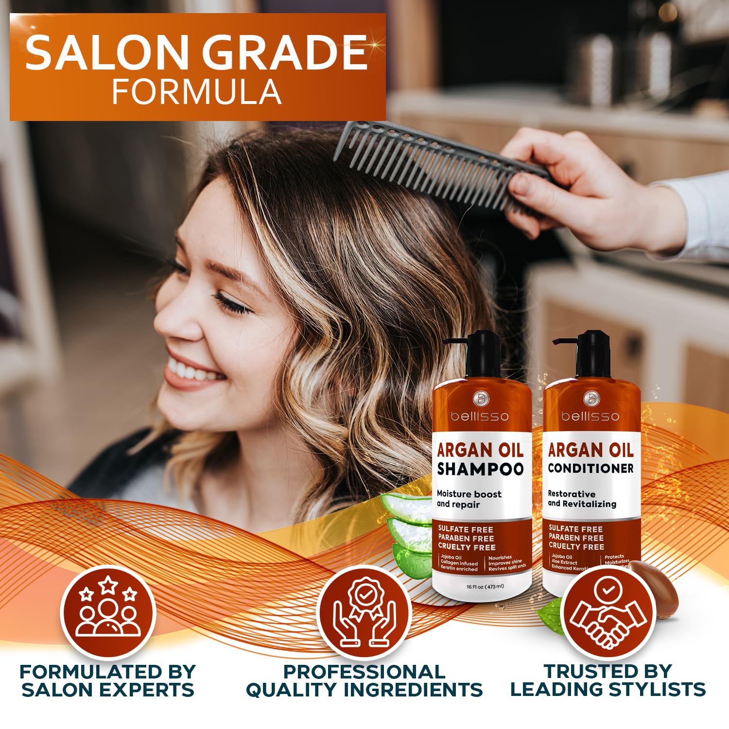 Bellisso frizz-free hair texture closeup highlights smoothness and hydration.