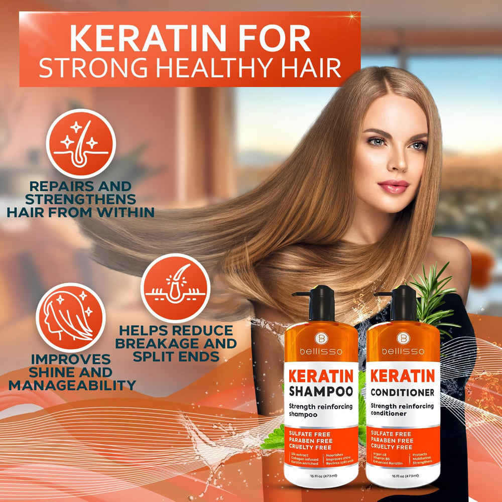 Bellisso keratin conditioner tube for salon-quality repair.