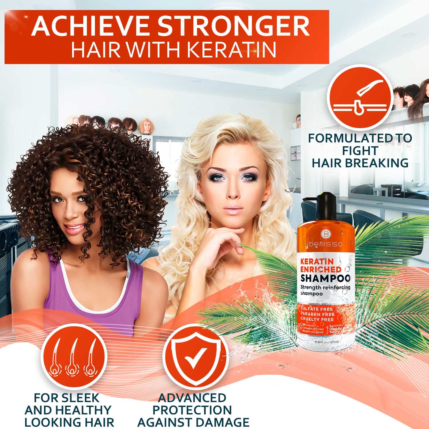 Bellisso Keratin Enriched Shampoo application-rinse demonstrates deep-clean and smooth results.