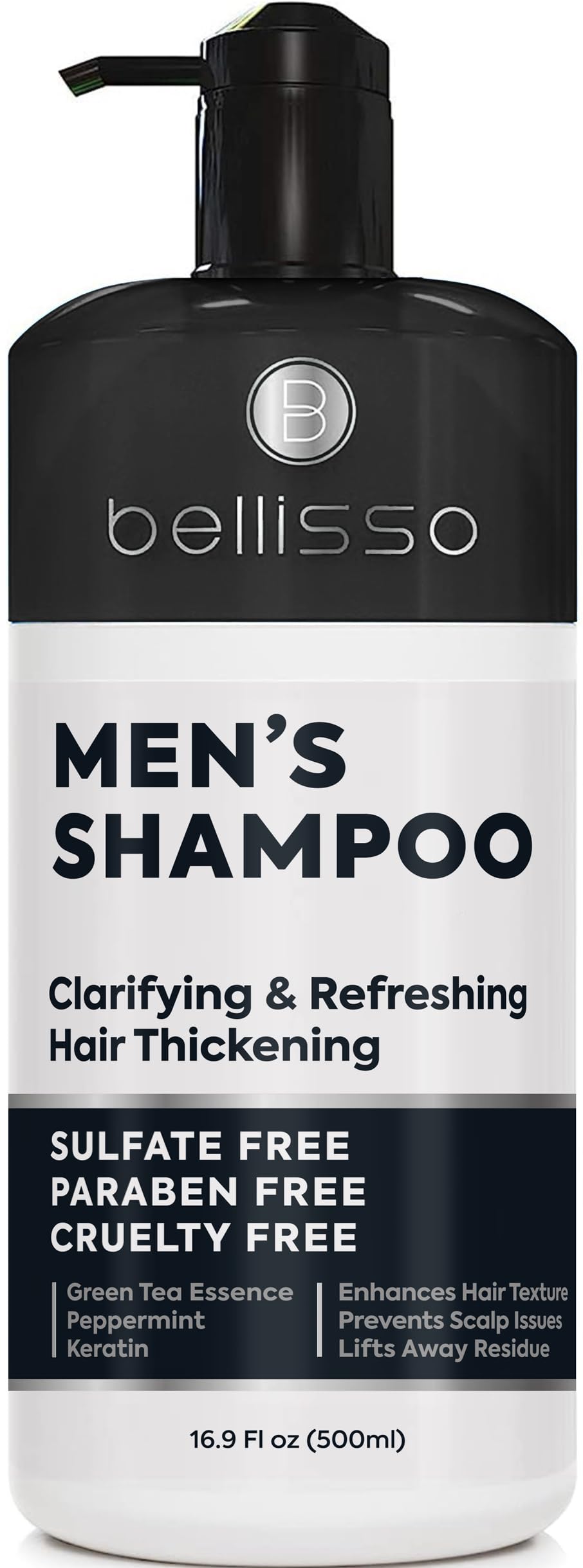 Bellisso Men shampoo bottle with tea tree offers a refreshing cleanse and oil control.