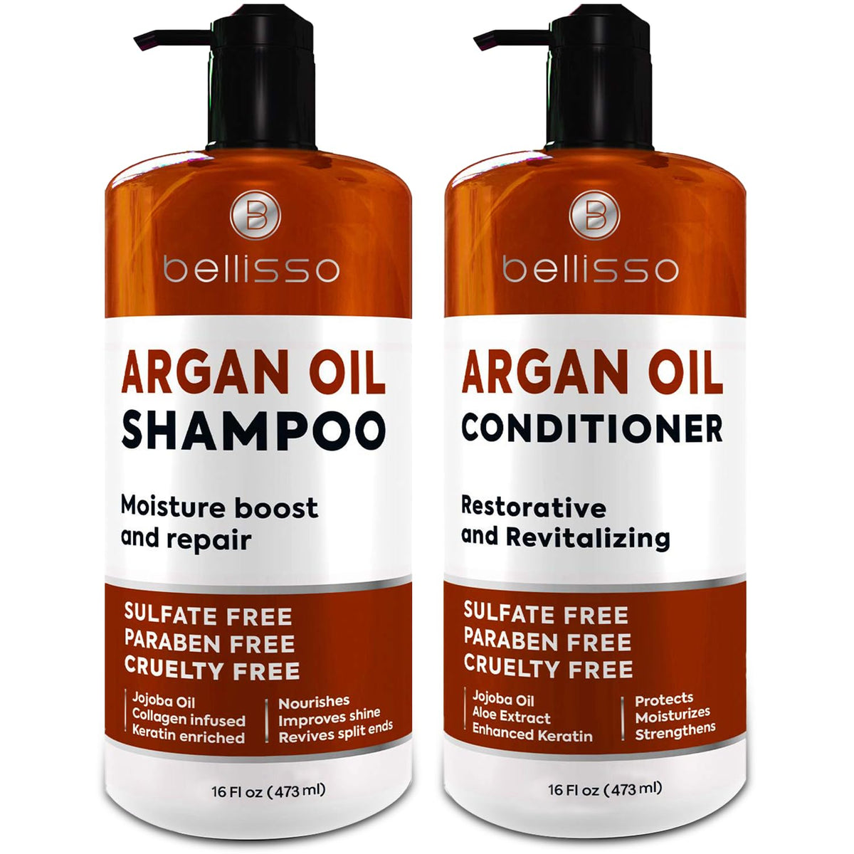 Bellisso Moroccan Argan Shampoo bottle pour delivering salon-grade shine.