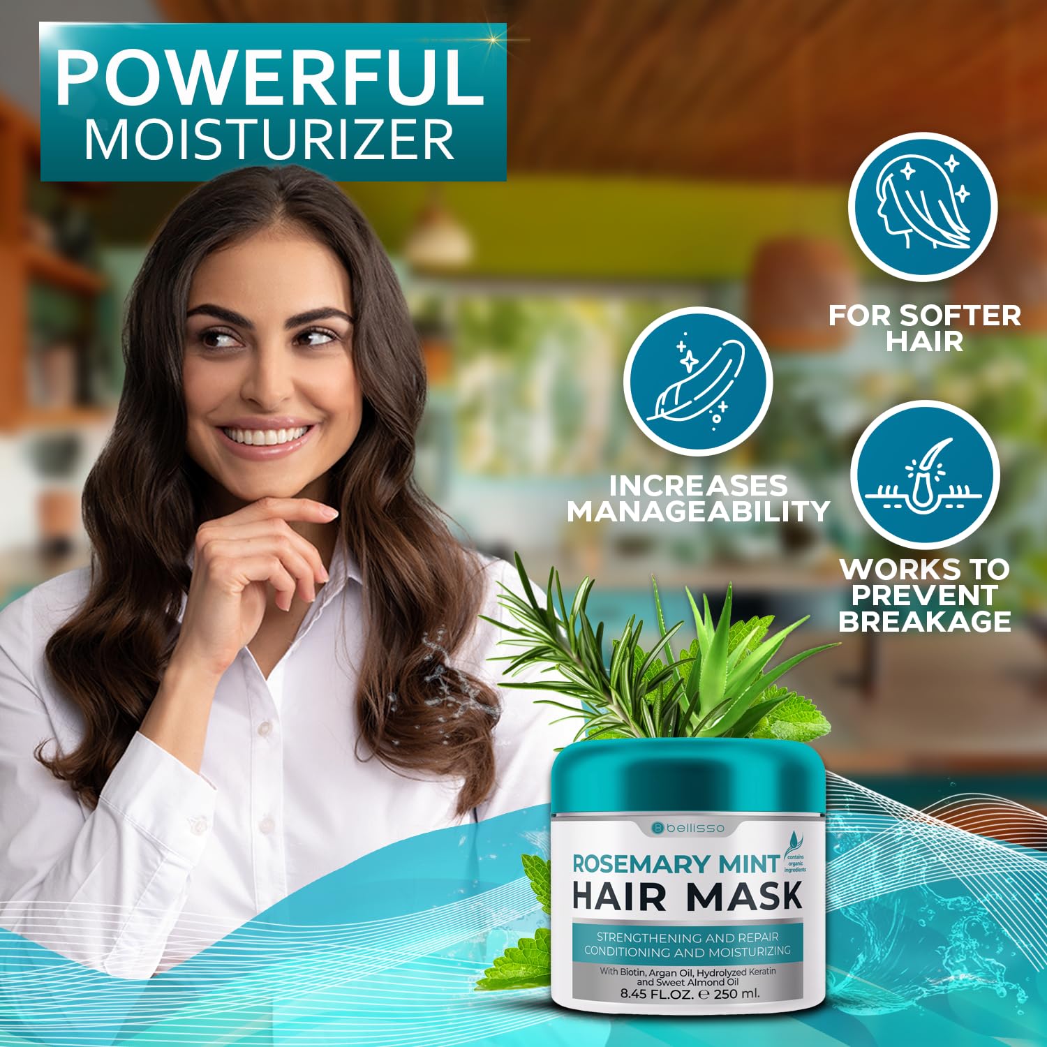 Bellisso rosemary mint oil hair mask ginger extract boosts scalp circulation