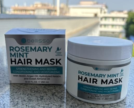 Bellisso rosemary mint oil hair mask packaging signals salon-grade quality
