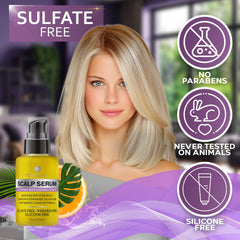 Bellisso Scalp Serum features tea tree, peppermint, and eucalyptus for refreshing scent.
