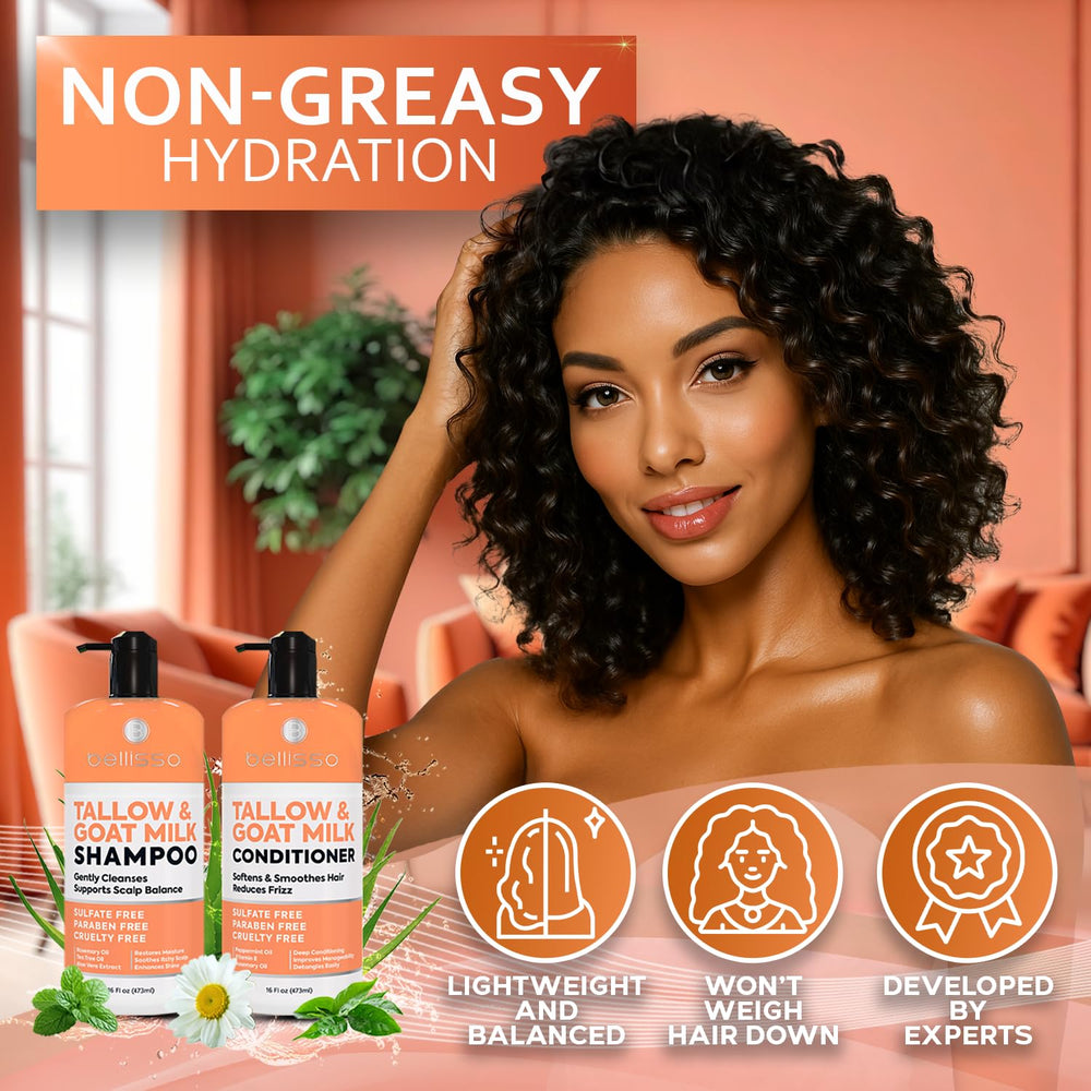 Bellisso set of two bottles promoting hair hydration and volume.