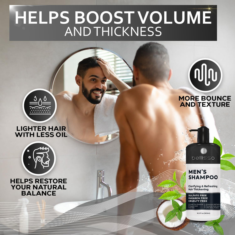 Bellisso shampoo image showing gym bag use after workouts for quick refresh.