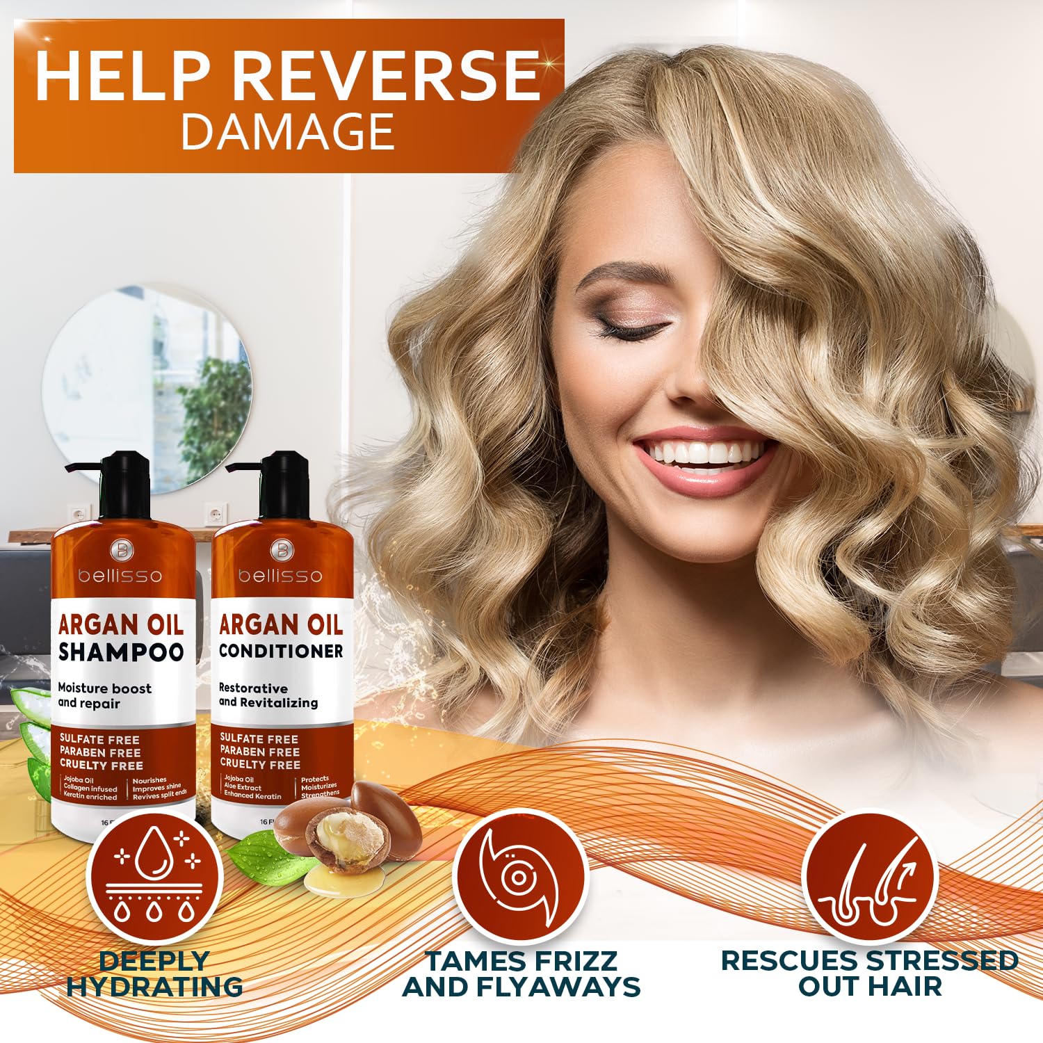 Bellisso sulfate-free formula on hands demonstrates gentle cleansing.