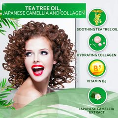 Bellisso Tea Tree Oil bottle drops showing Australian oil for balanced scalp.