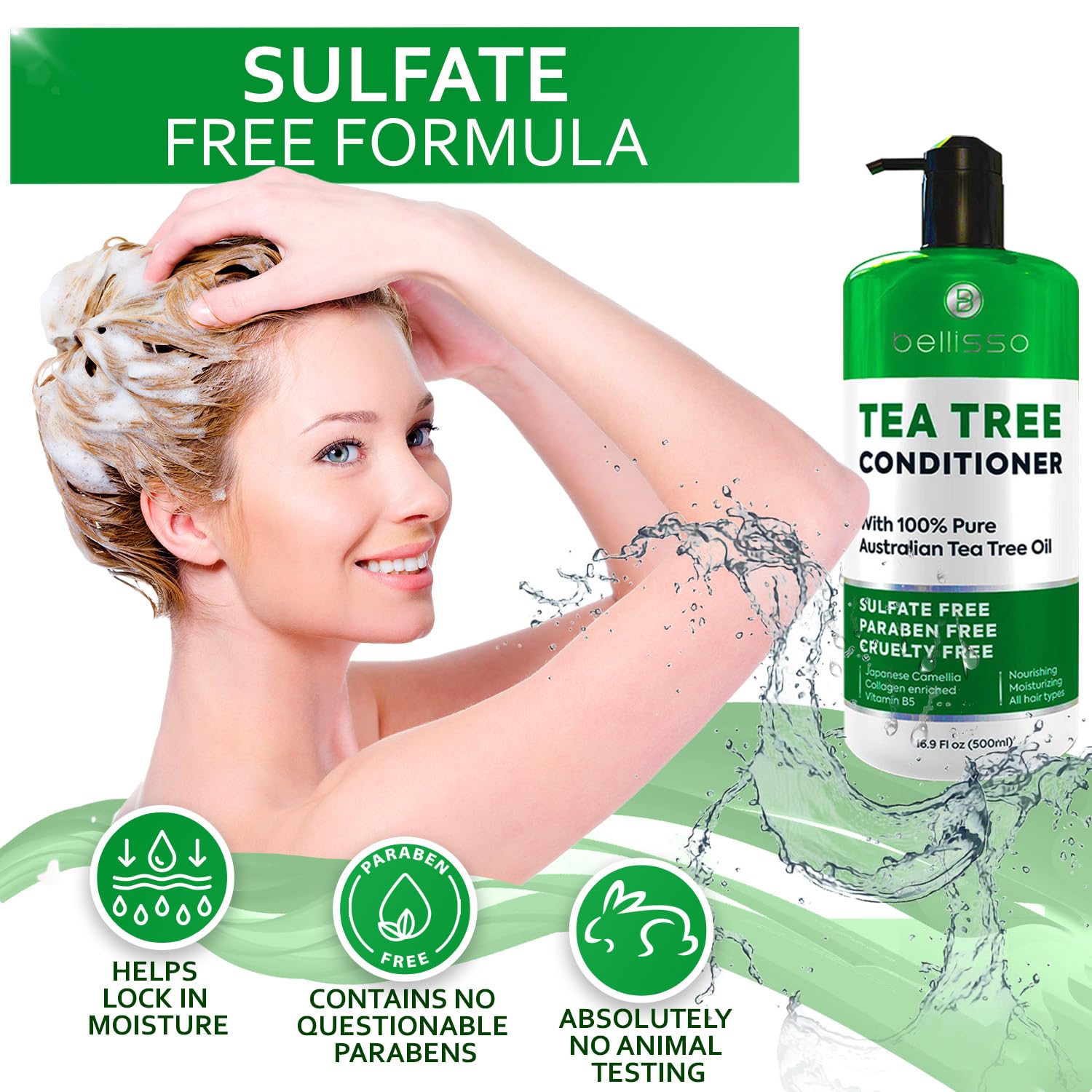 Bellisso tea tree oil conditioner texture with rich lather for hair care