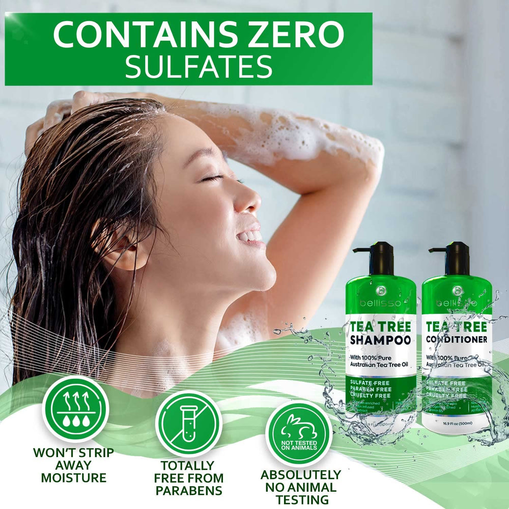 Bellisso Tea Tree Shampoo foam lather demonstrating deep-cleaning cleanse.