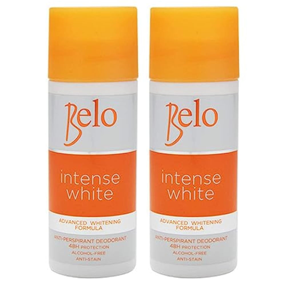 BELO Intense White Deodorant 2x40ml bottle provides long-lasting odor control.