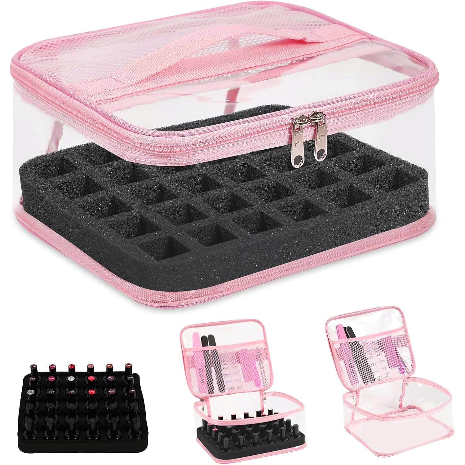 Beloving clear nail-polish organizer with 30-bottle capacity for organized storage.