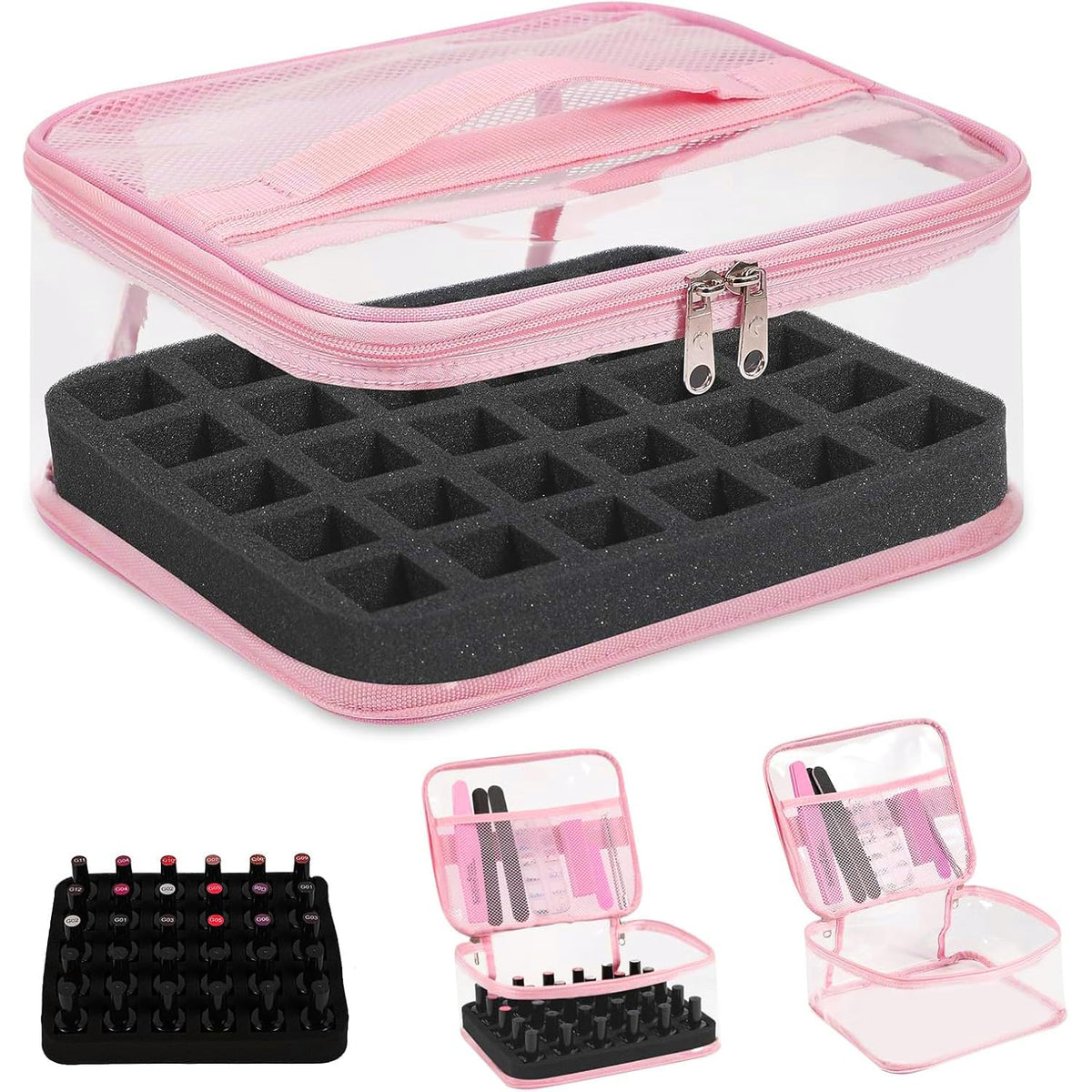 Beloving clear nail-polish organizer with 30-bottle capacity for organized storage.