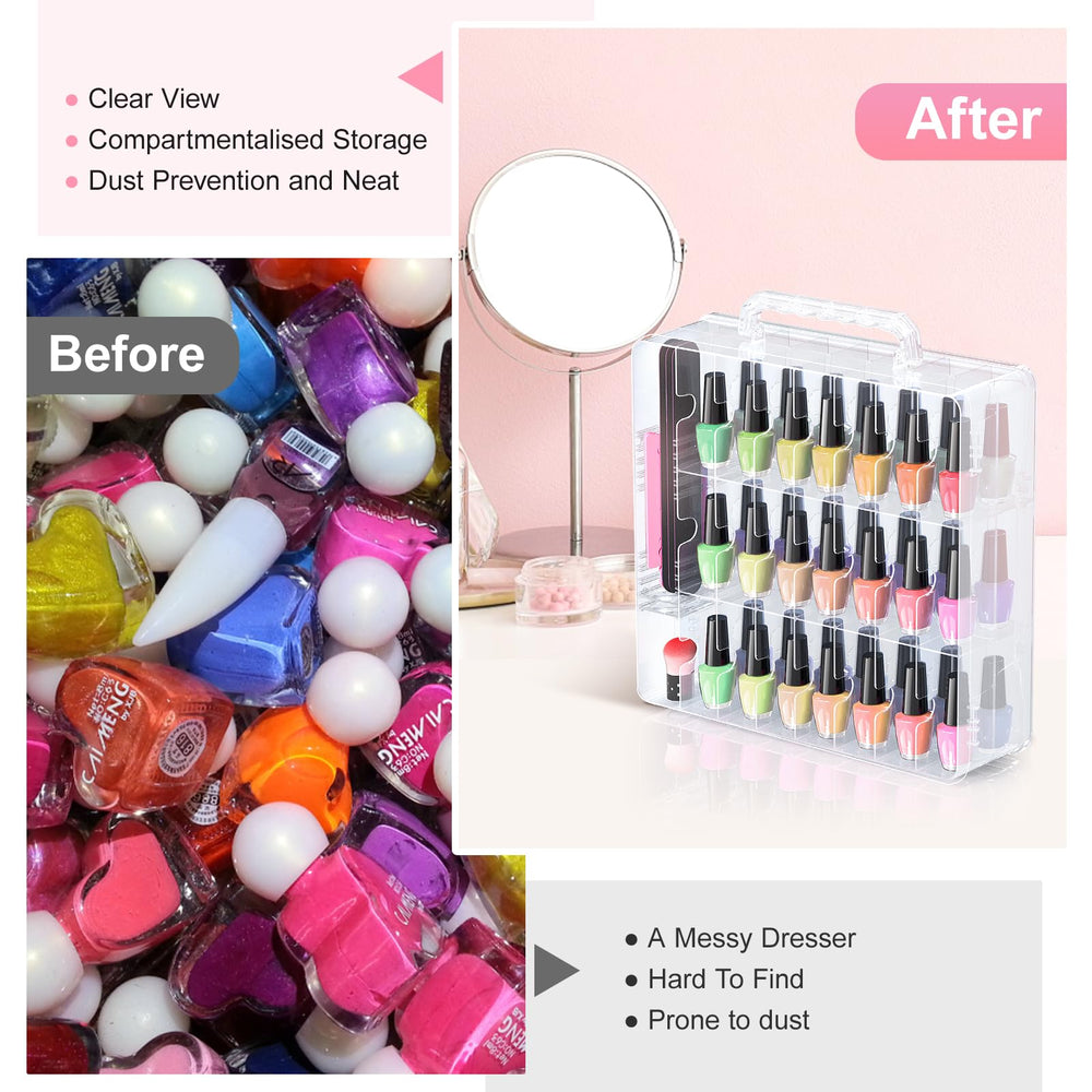 Beloving Nail Polish Organizer open front-back demonstrates easy access and flexible layout.