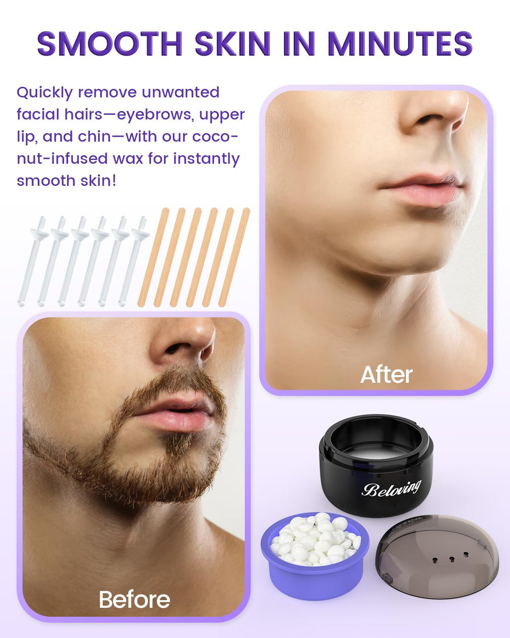 Beloving travel-friendly wax kit shown for at-home or on-the-go waxing.