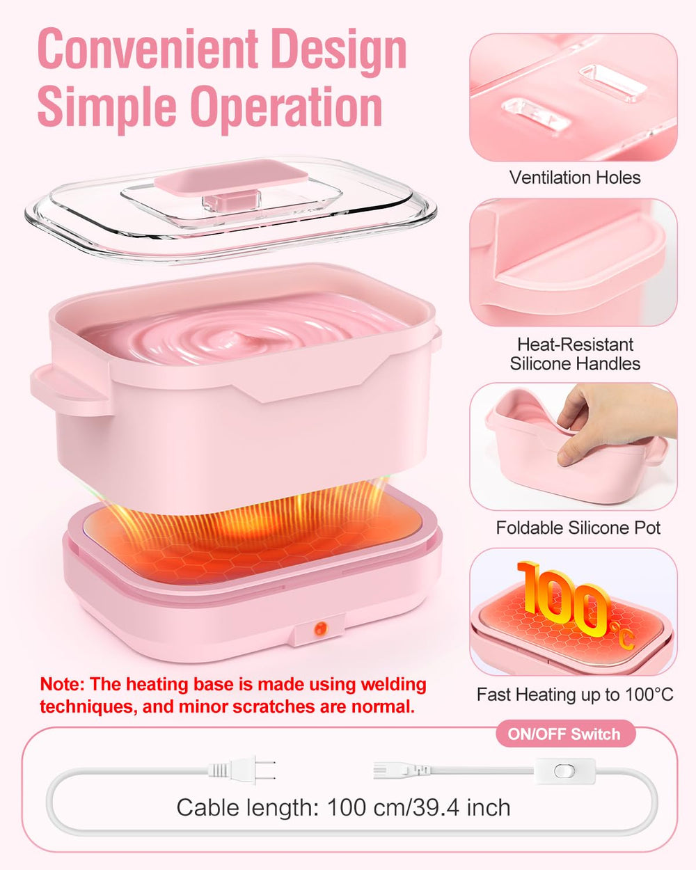 Beloving wax warmer easy-clean silicone surface shown with wiped-down finish after use.