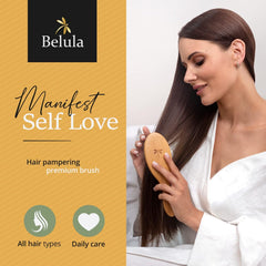 Belula Boar Bristle Brush bristles closeup showing natural boar fibers for smoother hair.