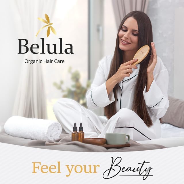 Belula Boar Bristle Brush packaging image with care promise and satisfaction guarantee.