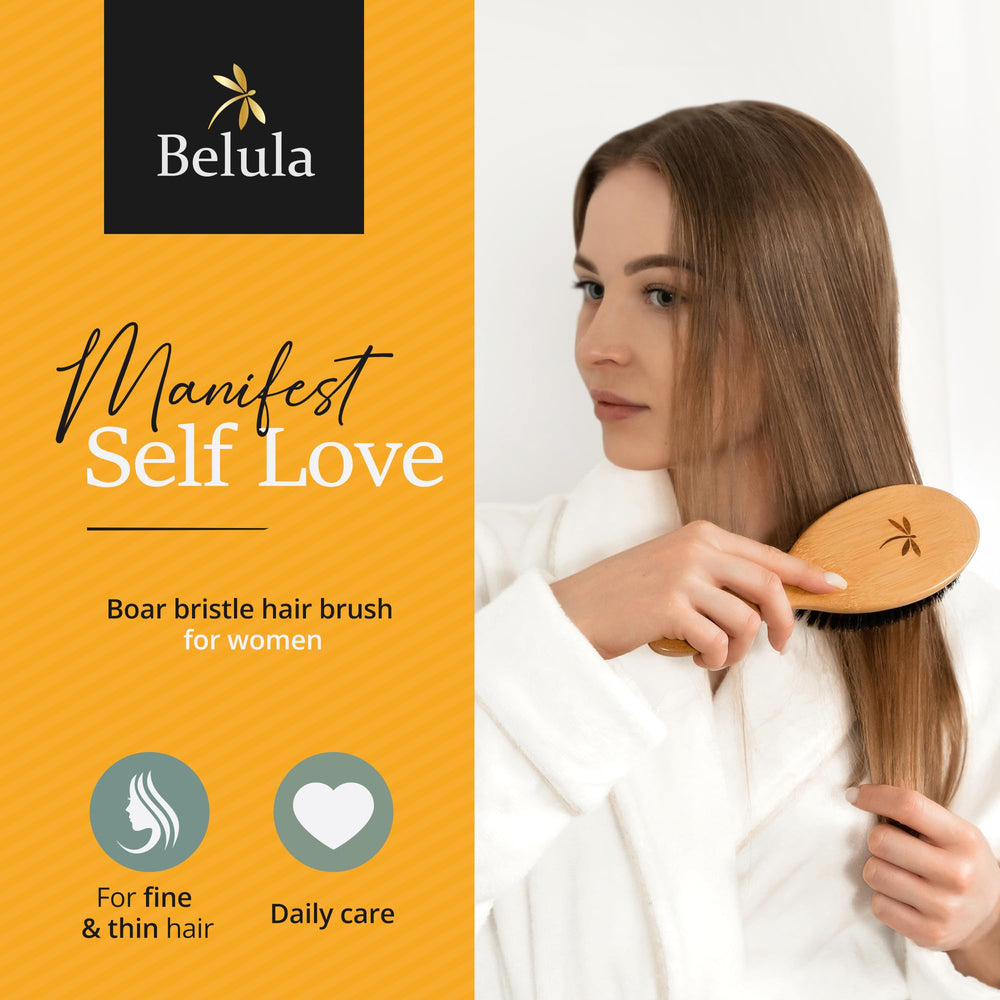 Belula 100% Boar Bristle Hair Brush Set (Medium) – Soft Bristles for F