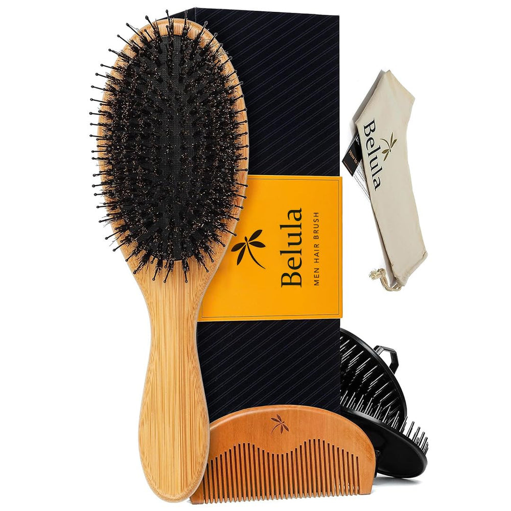 Belula men's grooming set boar bristle brush close-up for shine