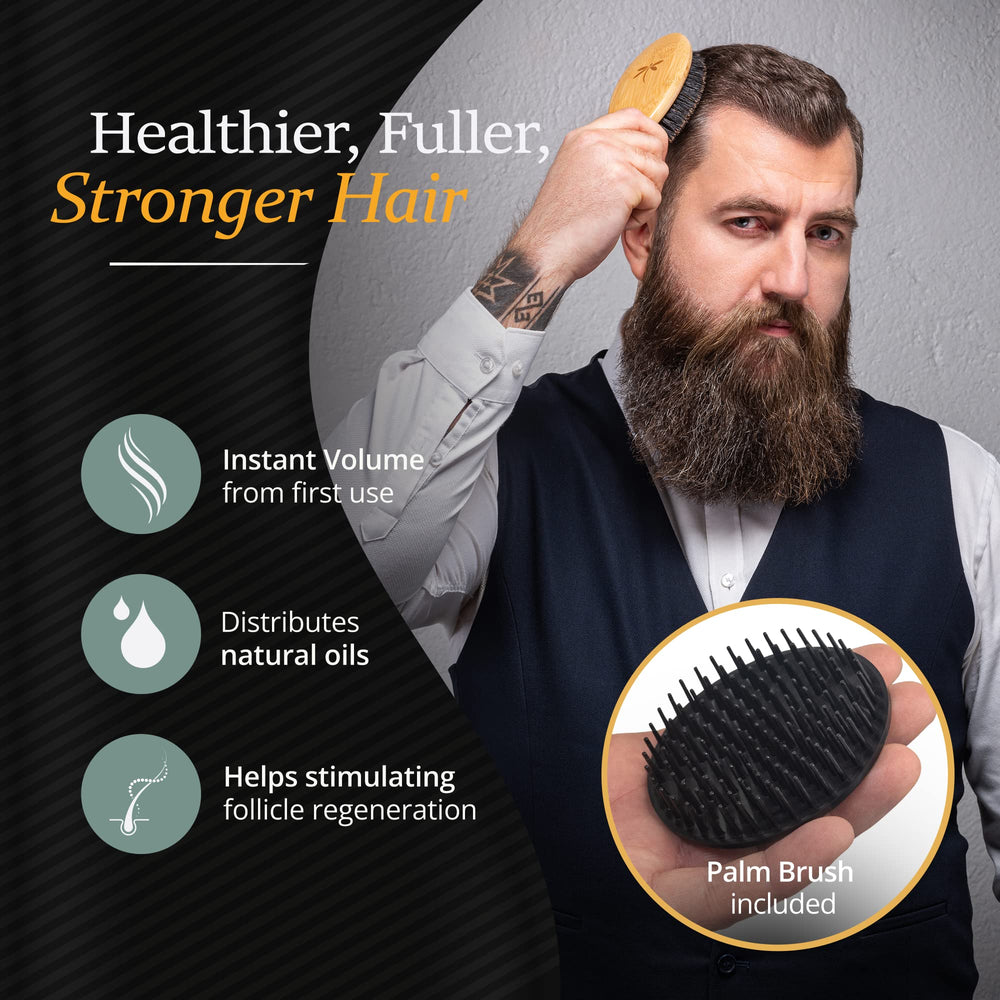Belula palm brush beard view demonstrates scalp massage during shampoo