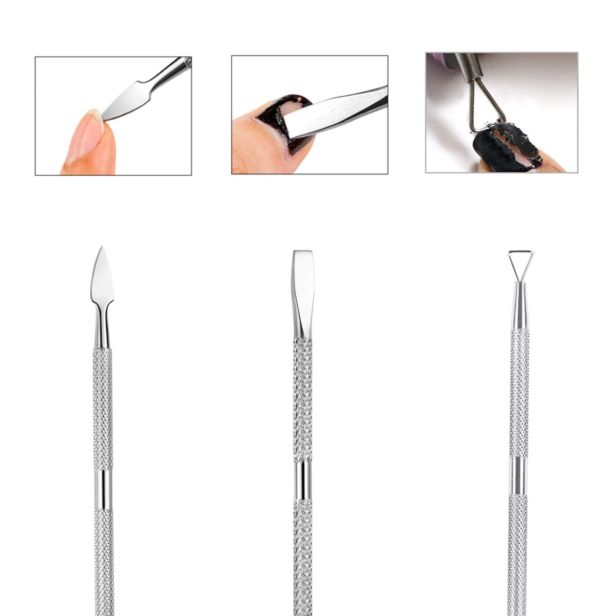 Benbeno double-ended cuticle tools enable multi-function trimming and pushing around nails.