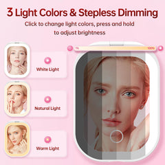Benbilry lighted compact travel mirror provides 1X magnification for daily checks.