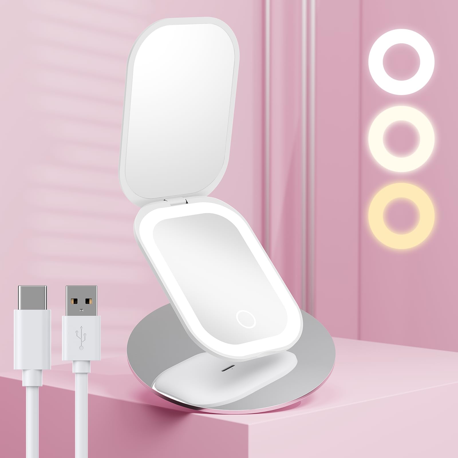 Benbilry lighted compact travel mirror with magnetic closure for quick on-the-go checks.