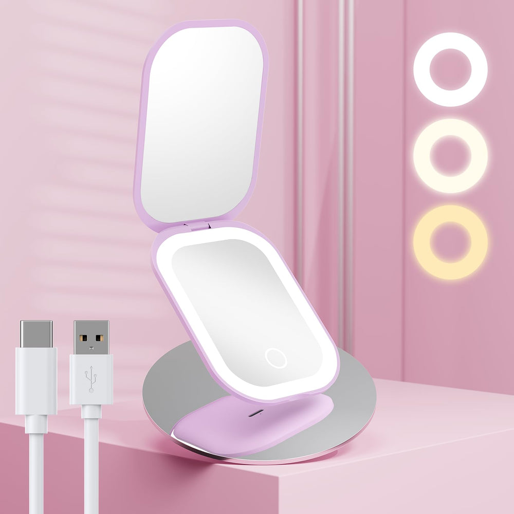 Benbilry lighted compact travel mirror folds for easy on-the-go grooming.
