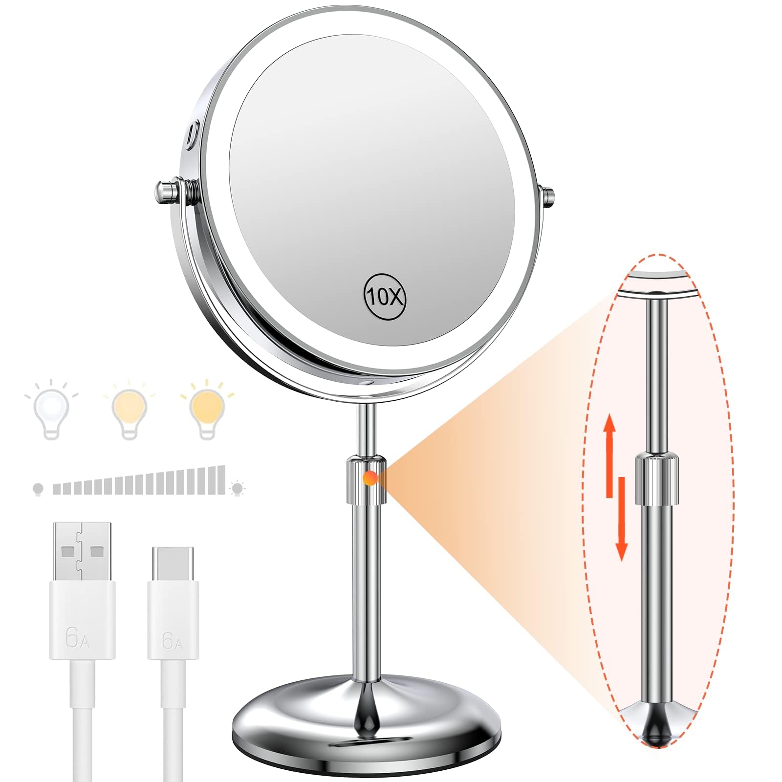 Benbilry lighted makeup mirror with 360-degree swivel for versatile grooming angles.