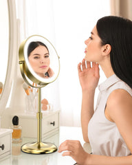 Benbilry lighted makeup mirror with 3 color lights supports day and night looks.