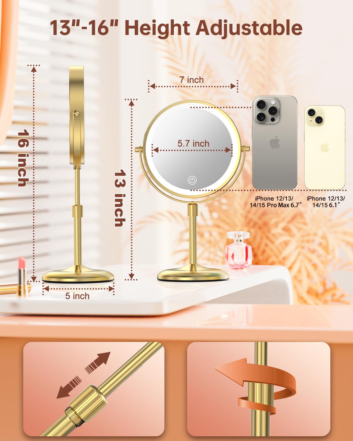 Benbilry lighted makeup mirror stepless brightness lets you dial your preferred intensity.