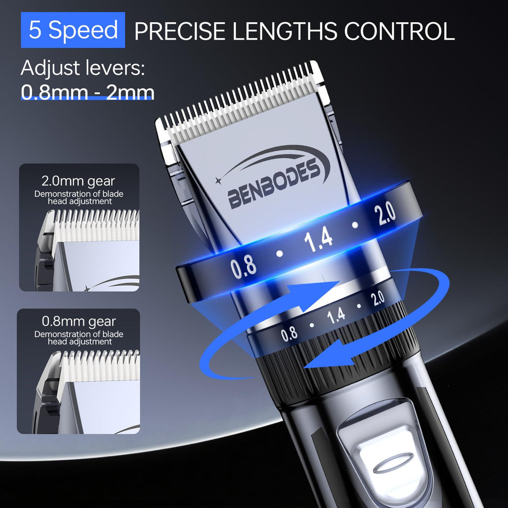 Benbodes LED display on clipper shows battery status for uninterrupted trimming