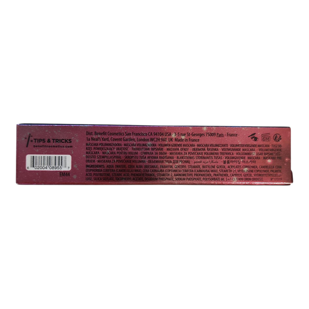 Benefit Bad Gal Bang mascara black shade swatch for bold definition.