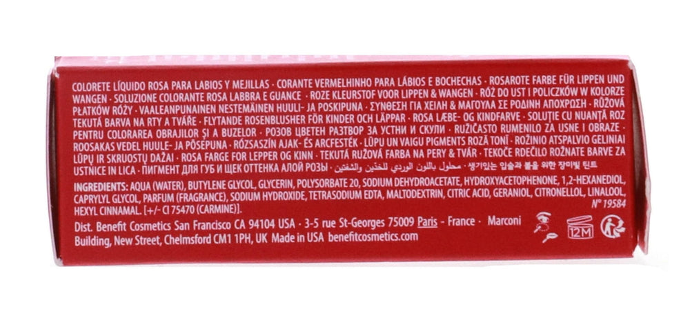 Benefit Bene Tint packaging dimensions shown for travel convenience.